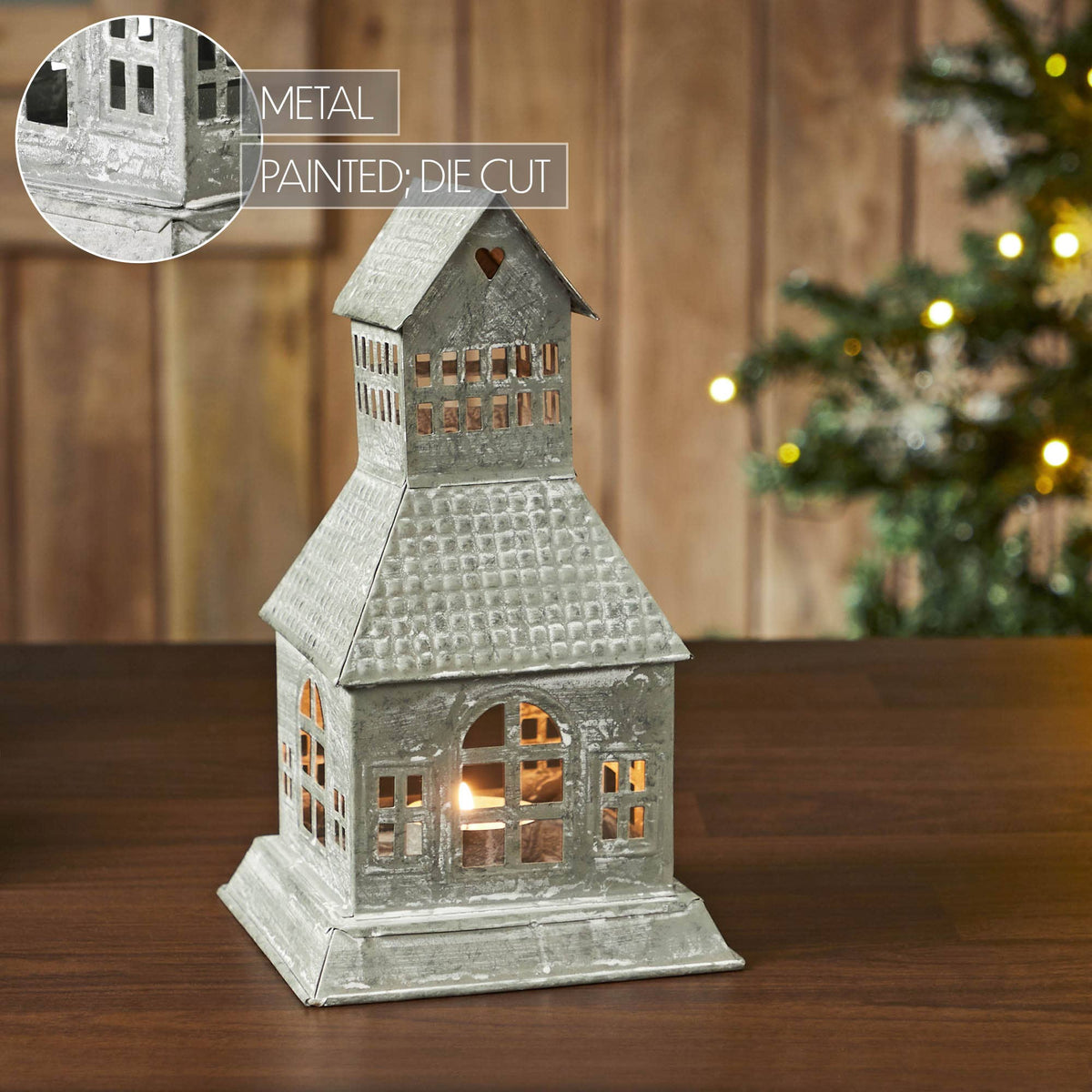 Metal Village House Tealight Holder (9.5")