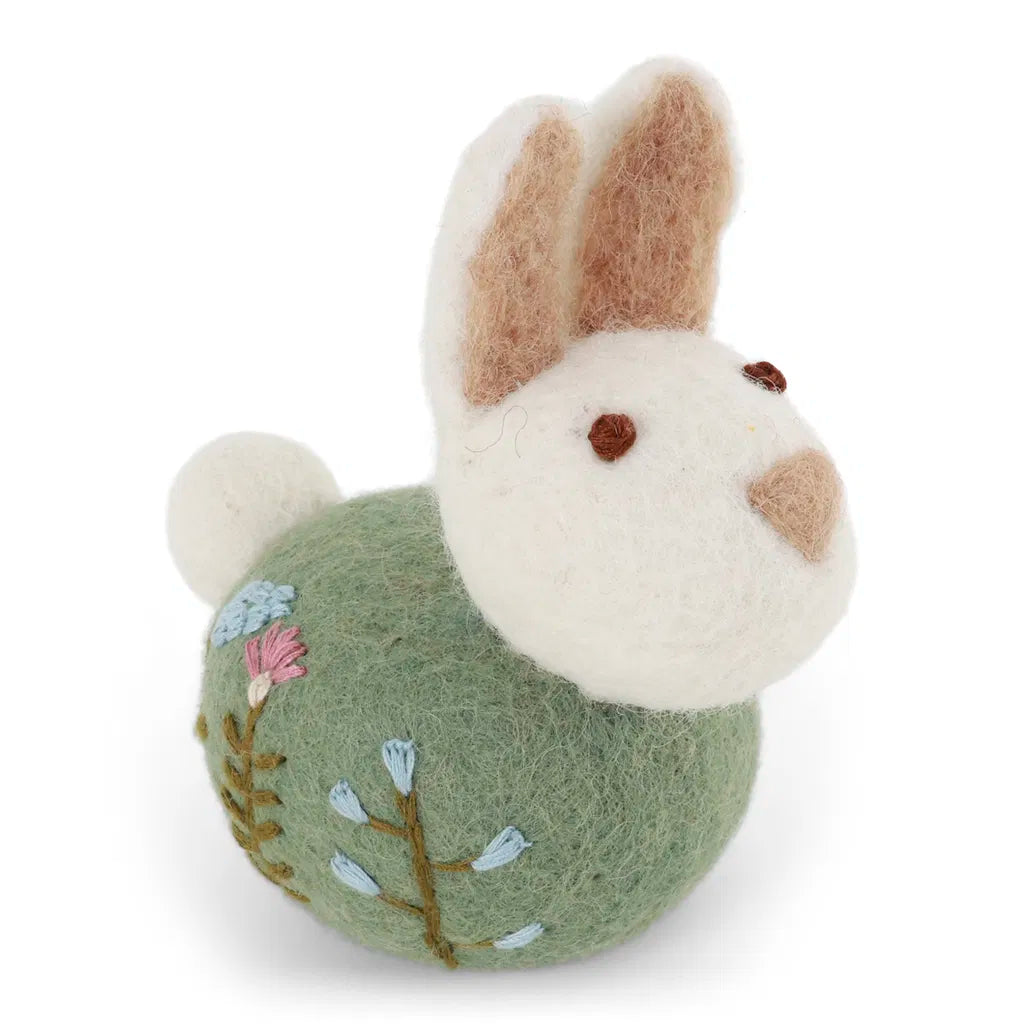 Felt Bunny w/Flower Embroidery - Green