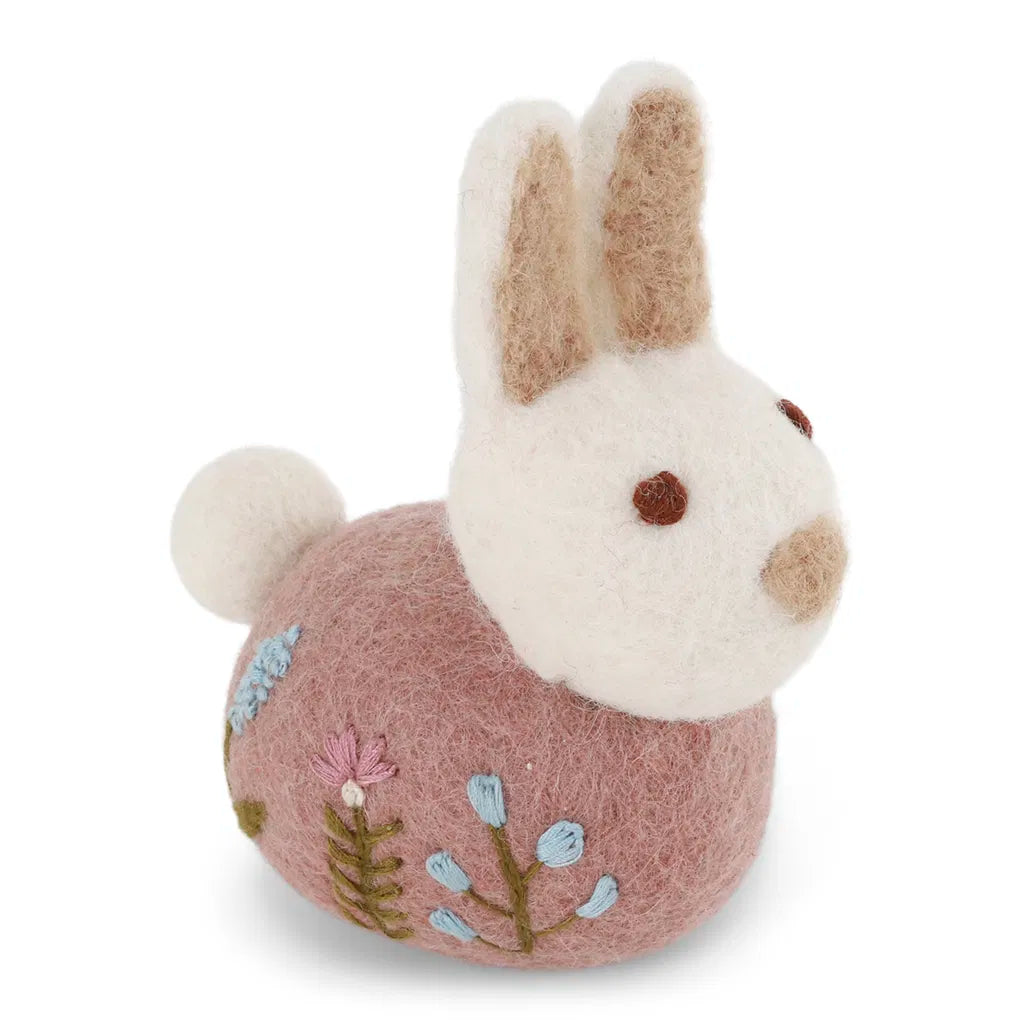 Felt Bunny w/Flower Embroidery - Pink