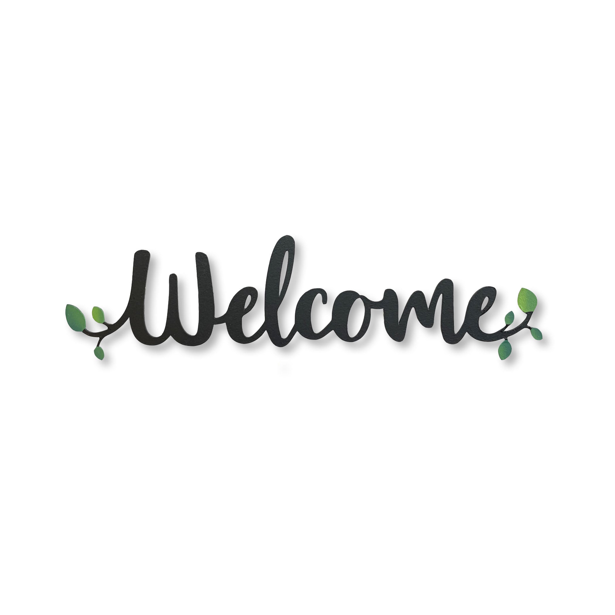 Welcome w/ Greenery Magnet - 7" Black
