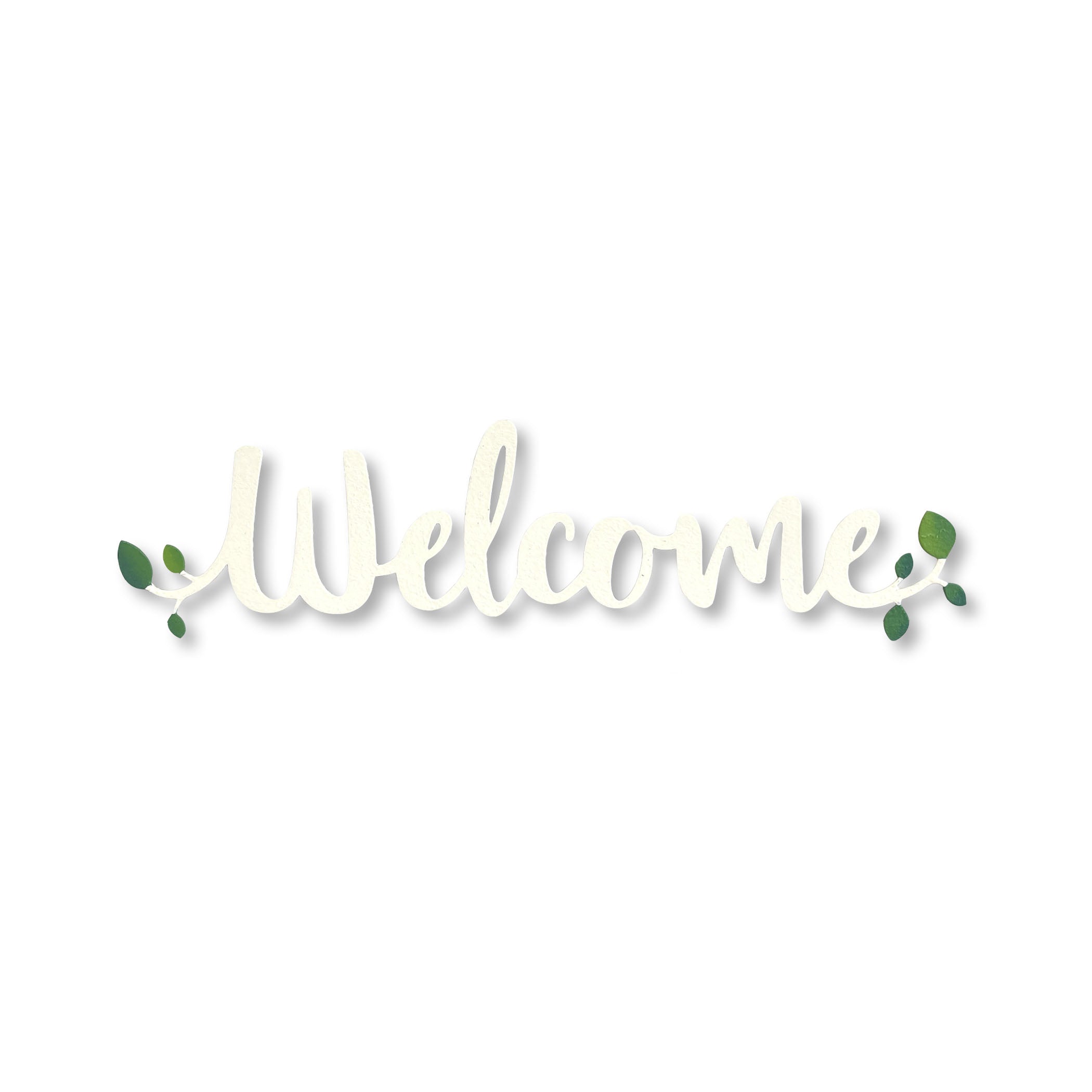 Welcome w/ Greenery Magnet - 7" White