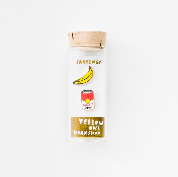 Pop Art Banana & Soup Stud Earrings