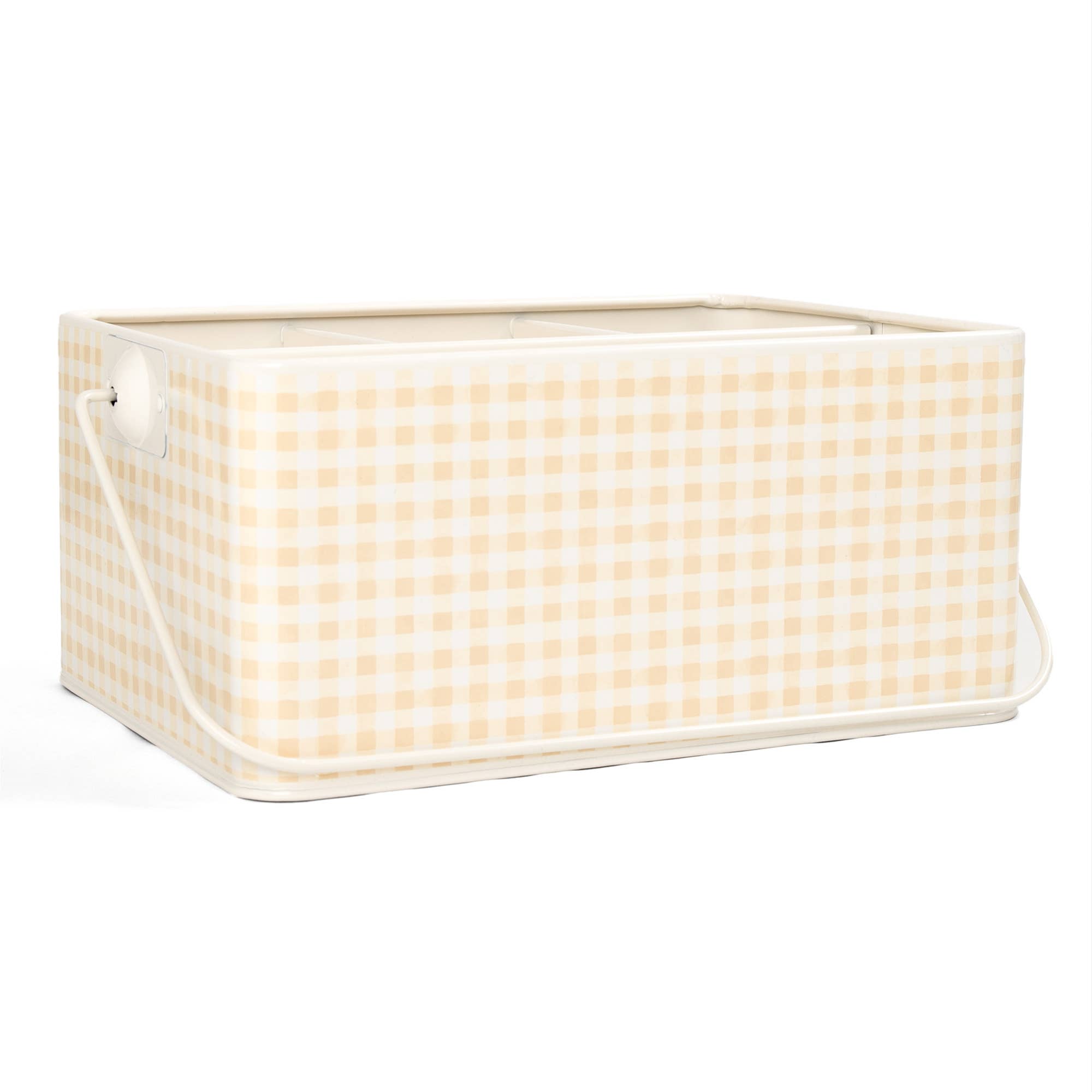 Beige Gingham Tin Utensil Caddy