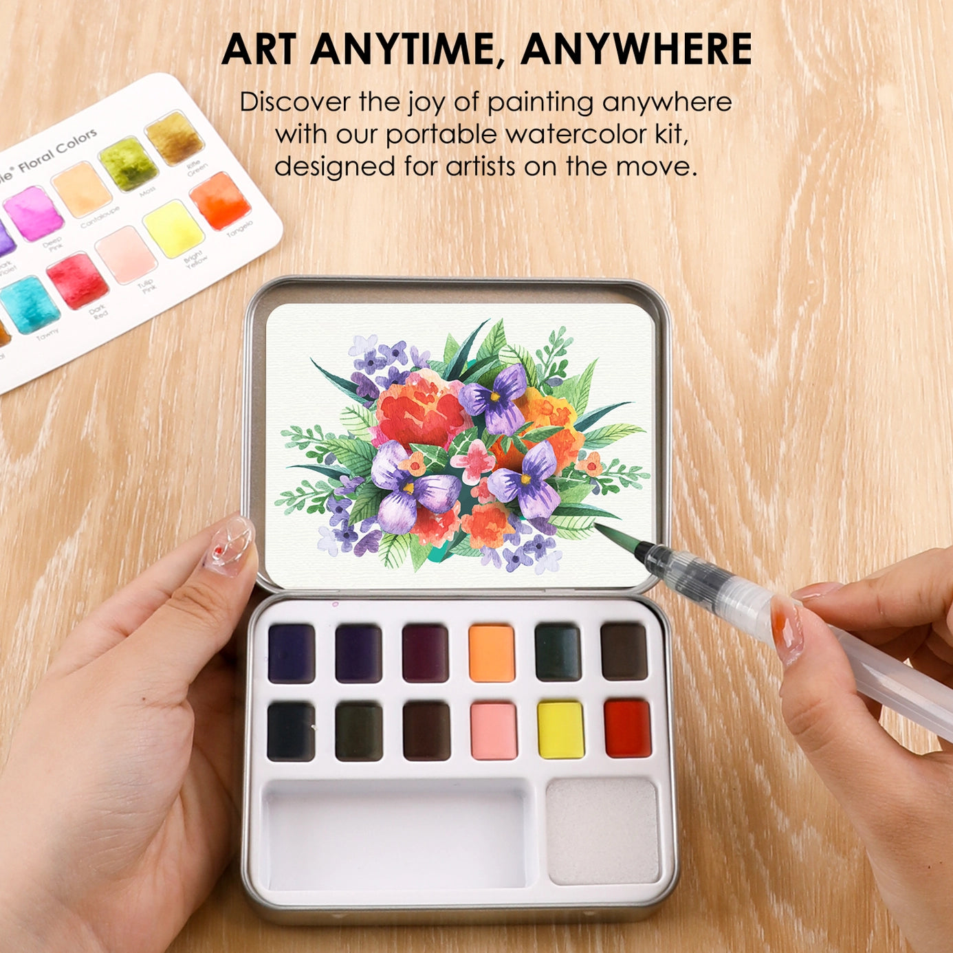 Watercolor Pocket Set of 12 with Brush - Floral Colors