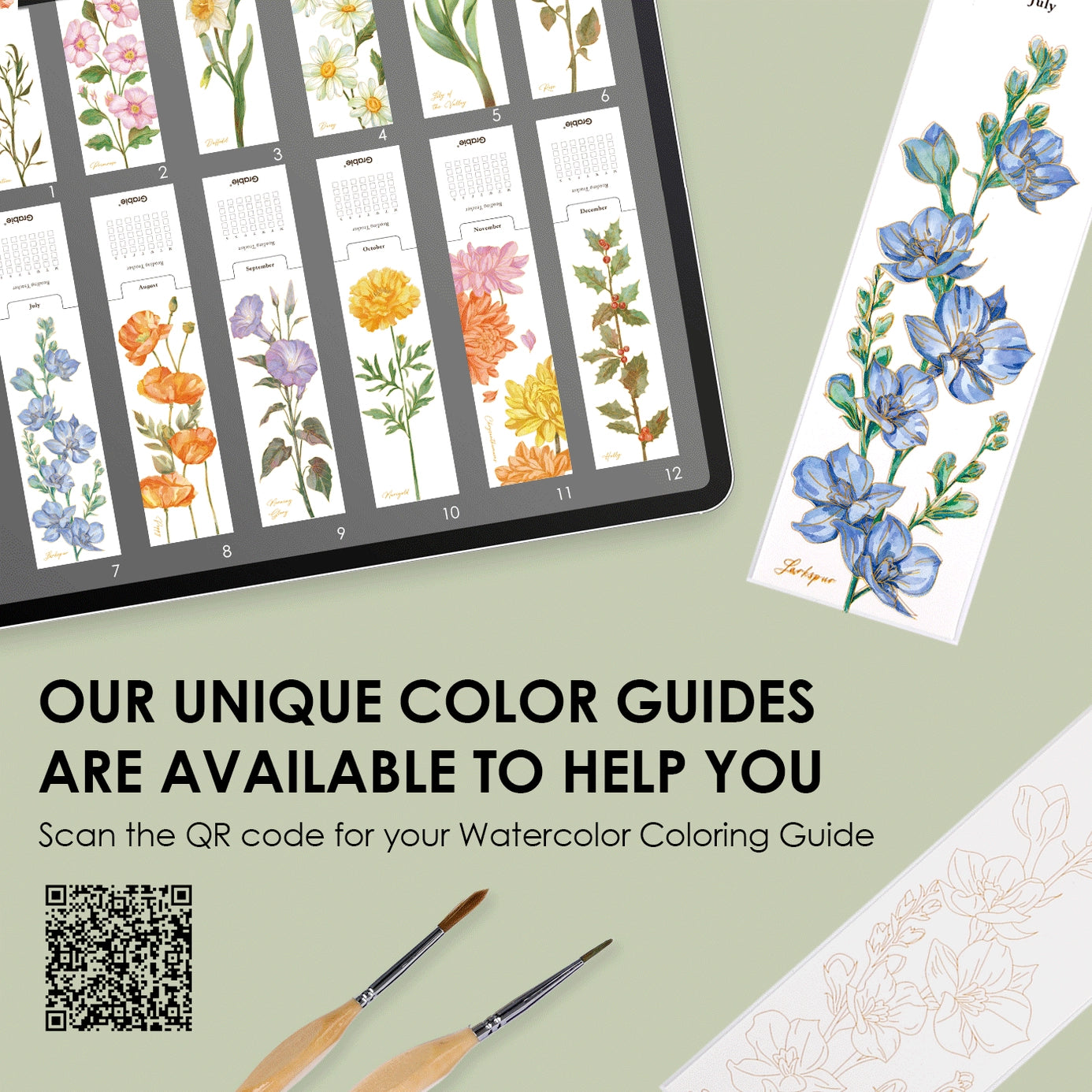Watercolor Coloring Bookmarks -12 Sheets 140lb