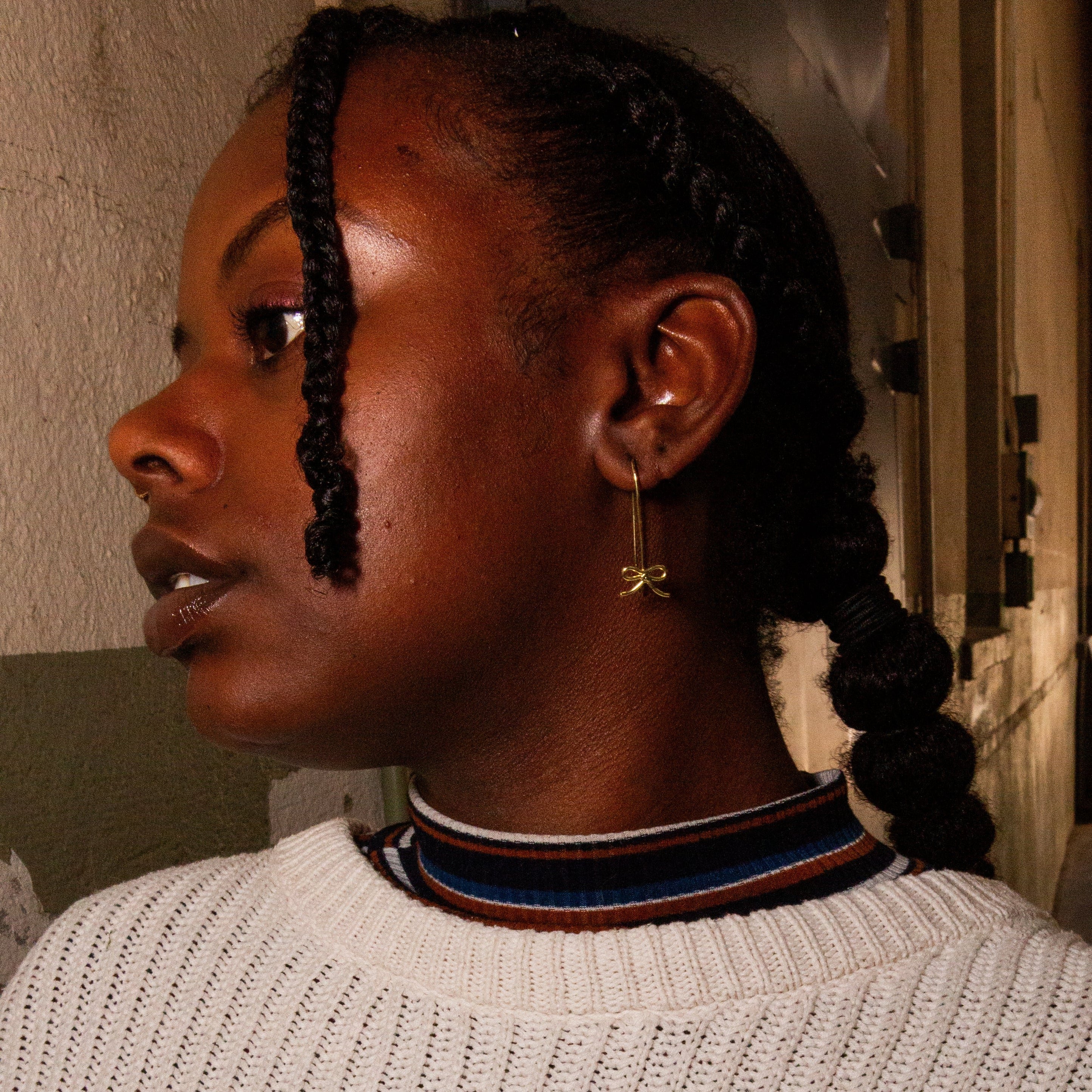 Bow Drop Earrings - Gold