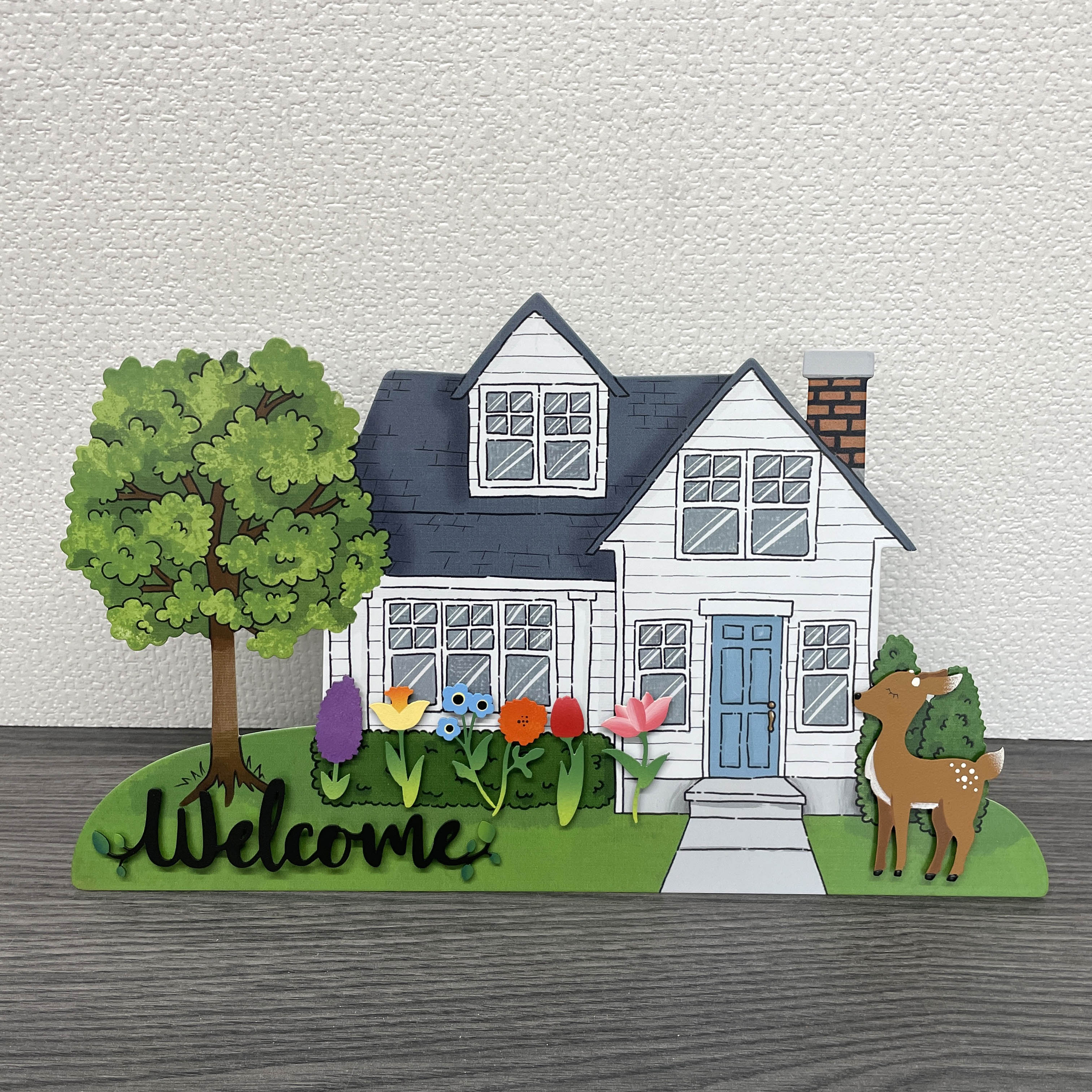 Welcome w/ Greenery Magnet - 7" Black