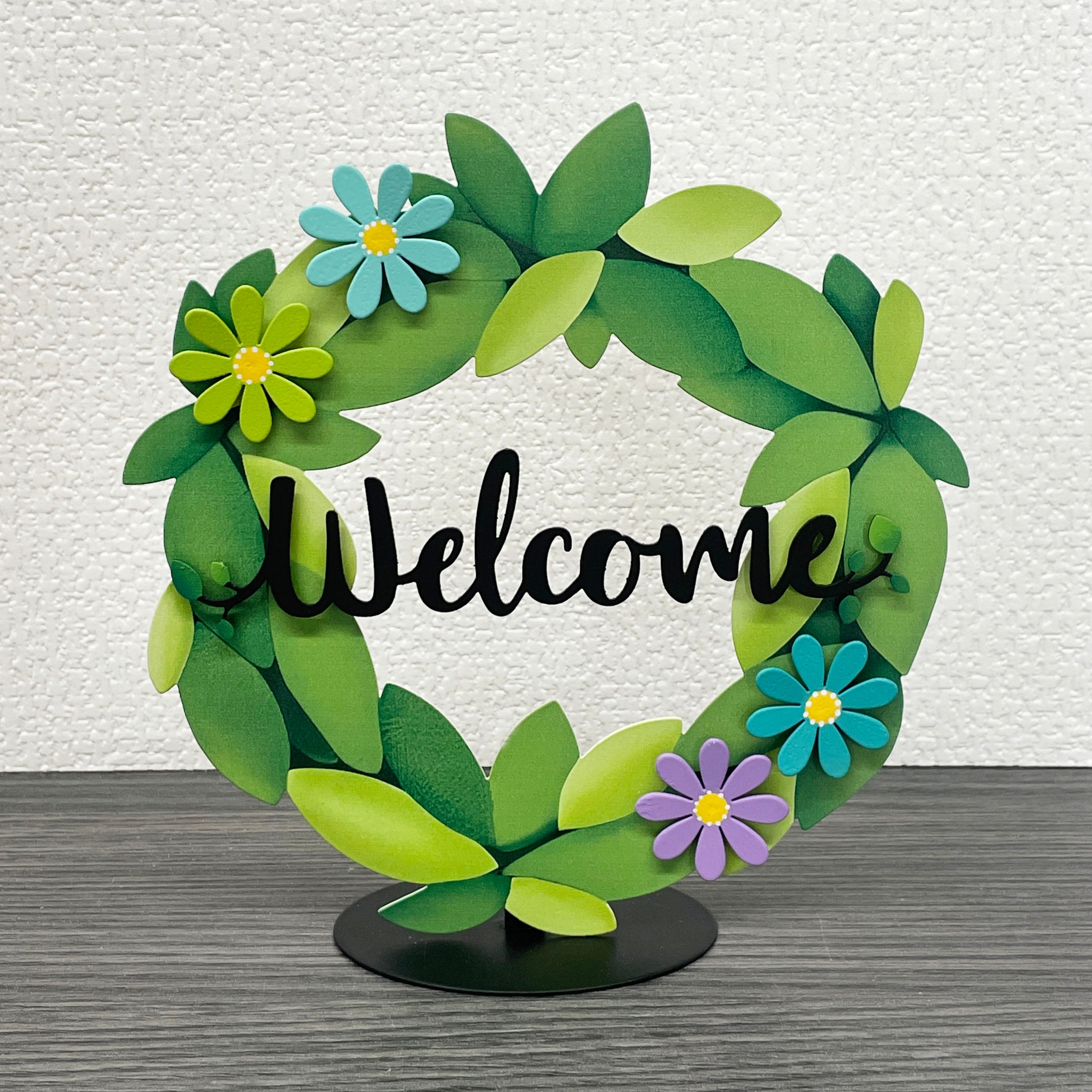 Welcome w/ Greenery Magnet - 7" Black