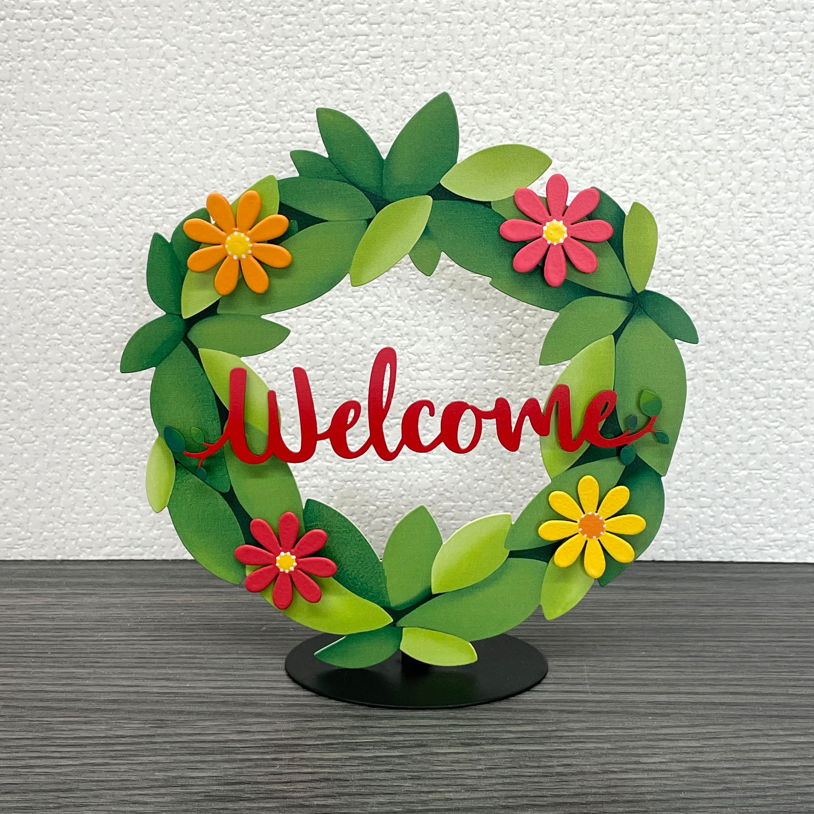 Welcome w/ Greenery Magnet - 7" Red