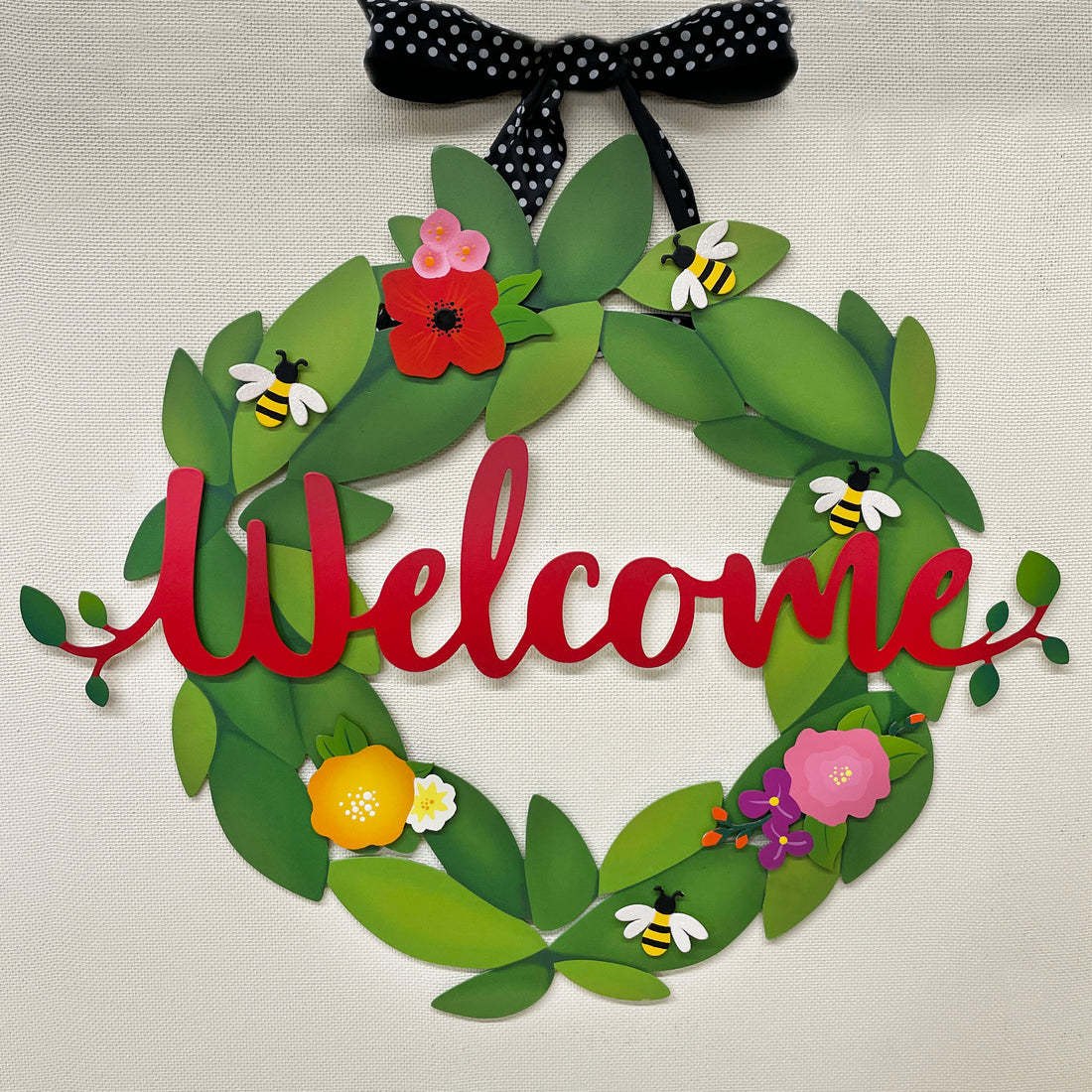 "Welcome" Magnetic Word w/ Greenery - 18" Red