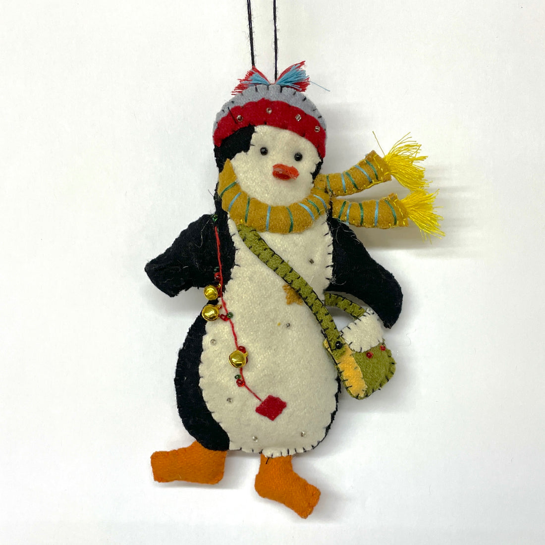 Embroidered Felt Penguin Ornament 6"h