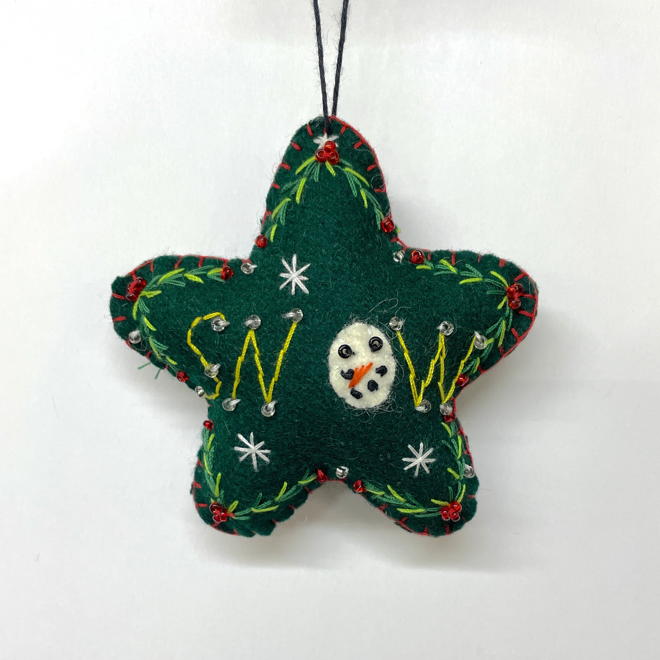 Embroidered Felt Star Ornament - Snow