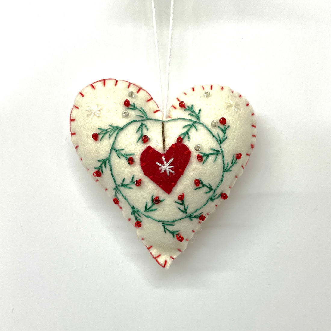 Embroidered Felt Heart Ornament - Heart