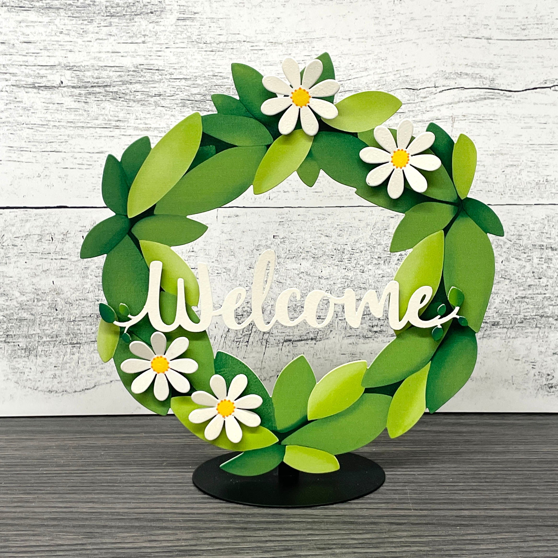 "Welcome" w/ Greenery Magnet - 7" White
