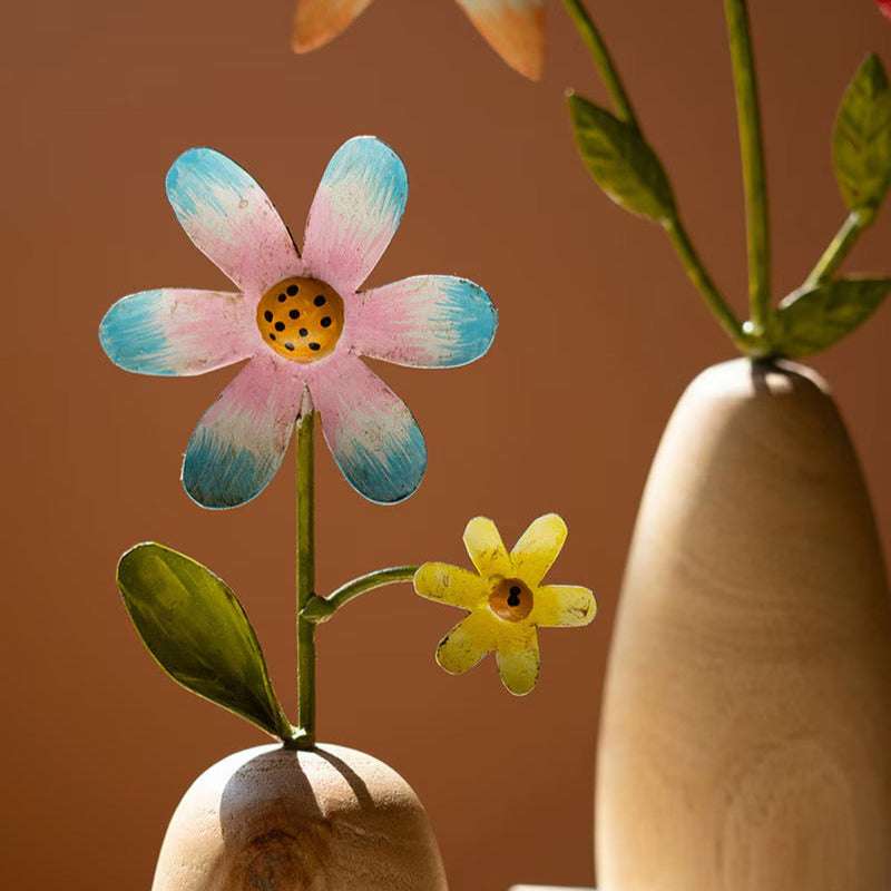 Painted Metal Flowers with Wooden Base (3 sizes)