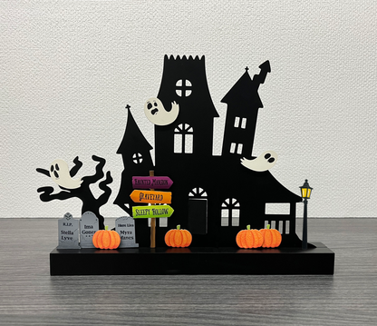 Spooky House Magnetic Decor with Wood Base