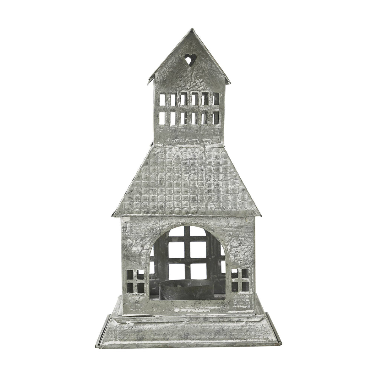 Metal Village House Tealight Holder (9.5")