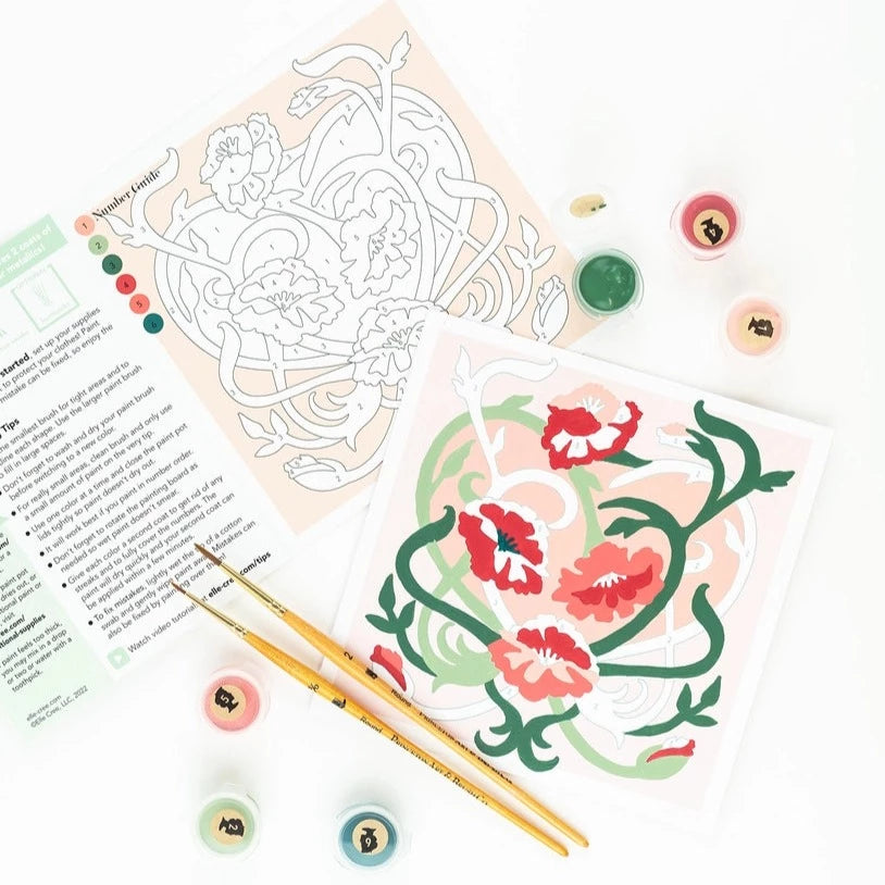 Art Nouveau Poppies Valentine Mini Paint-By-Number Kit