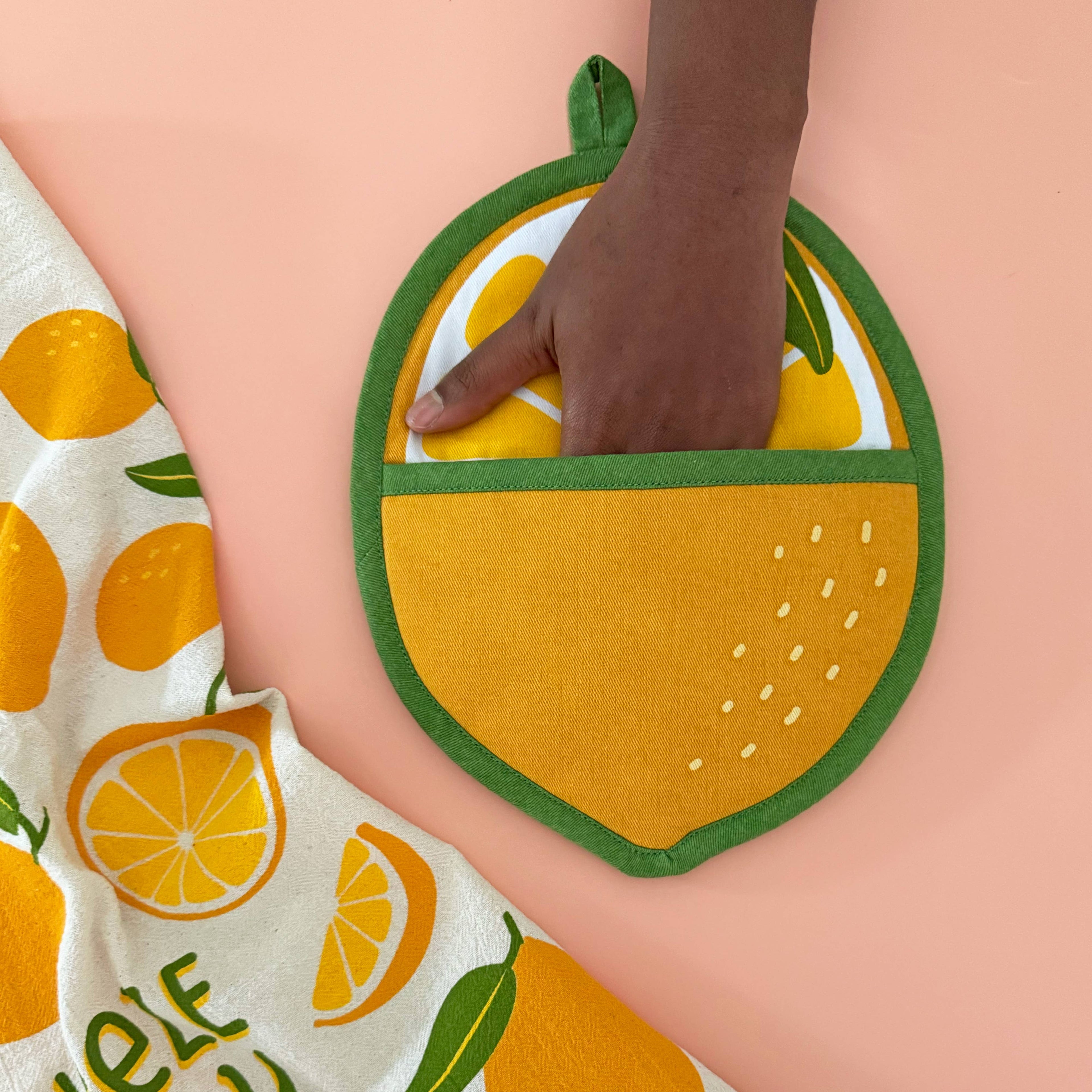 Lemon Pot Holder w/ Pocket
