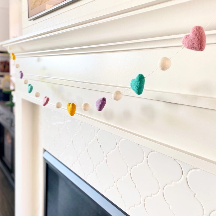Conversational Heart Wool Felt Ball Garland