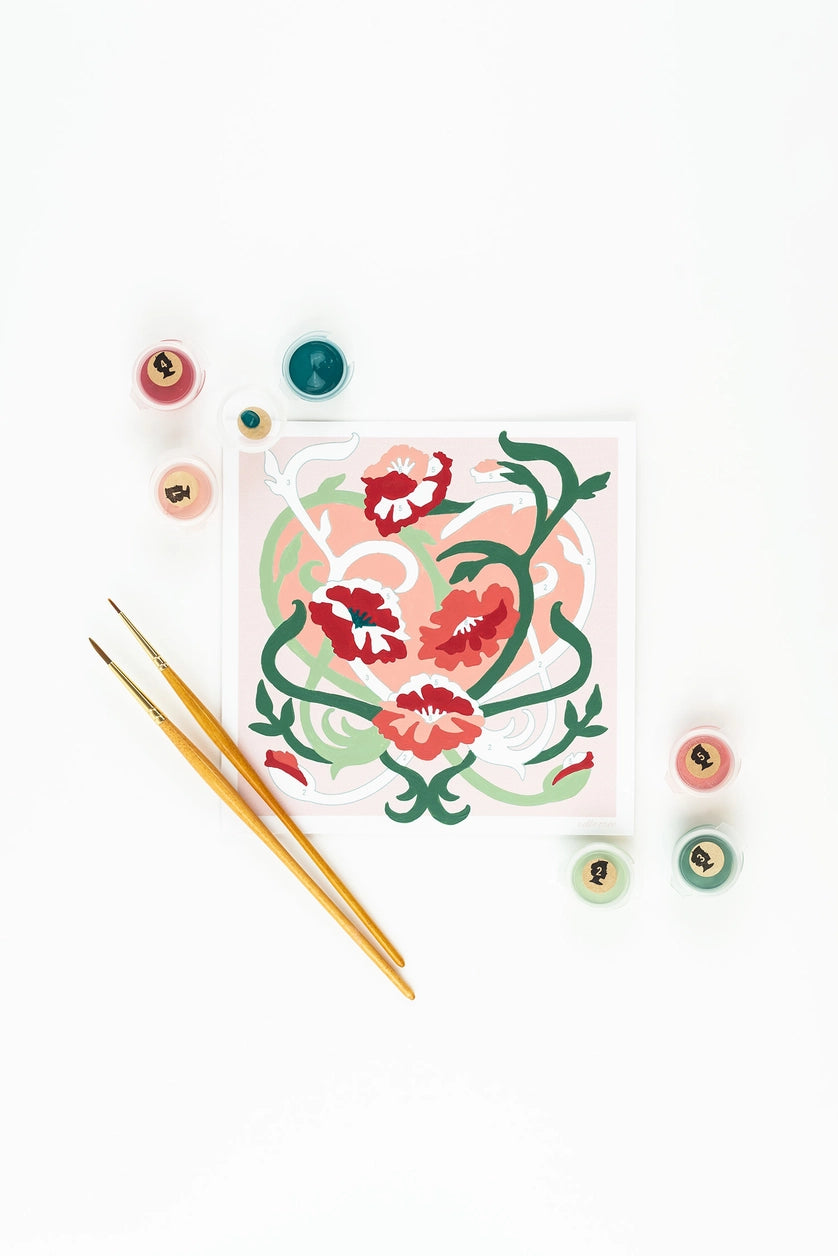 Art Nouveau Poppies Valentine Mini Paint-By-Number Kit