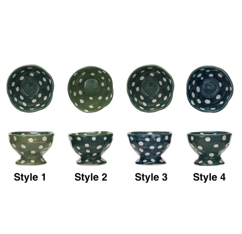 Two-Tone Hand-Painted Stoneware Footed Bowl, 4 Colors