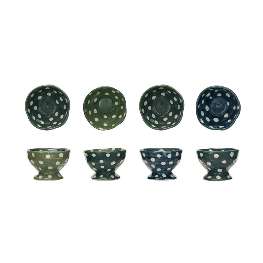 Two-Tone Hand-Painted Stoneware Footed Bowl, 4 Colors