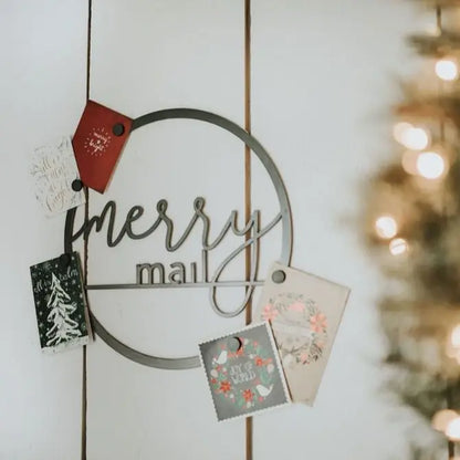 &quot;Merry Mail&quot; Magnetic Christmas Card Wreath 16&quot;