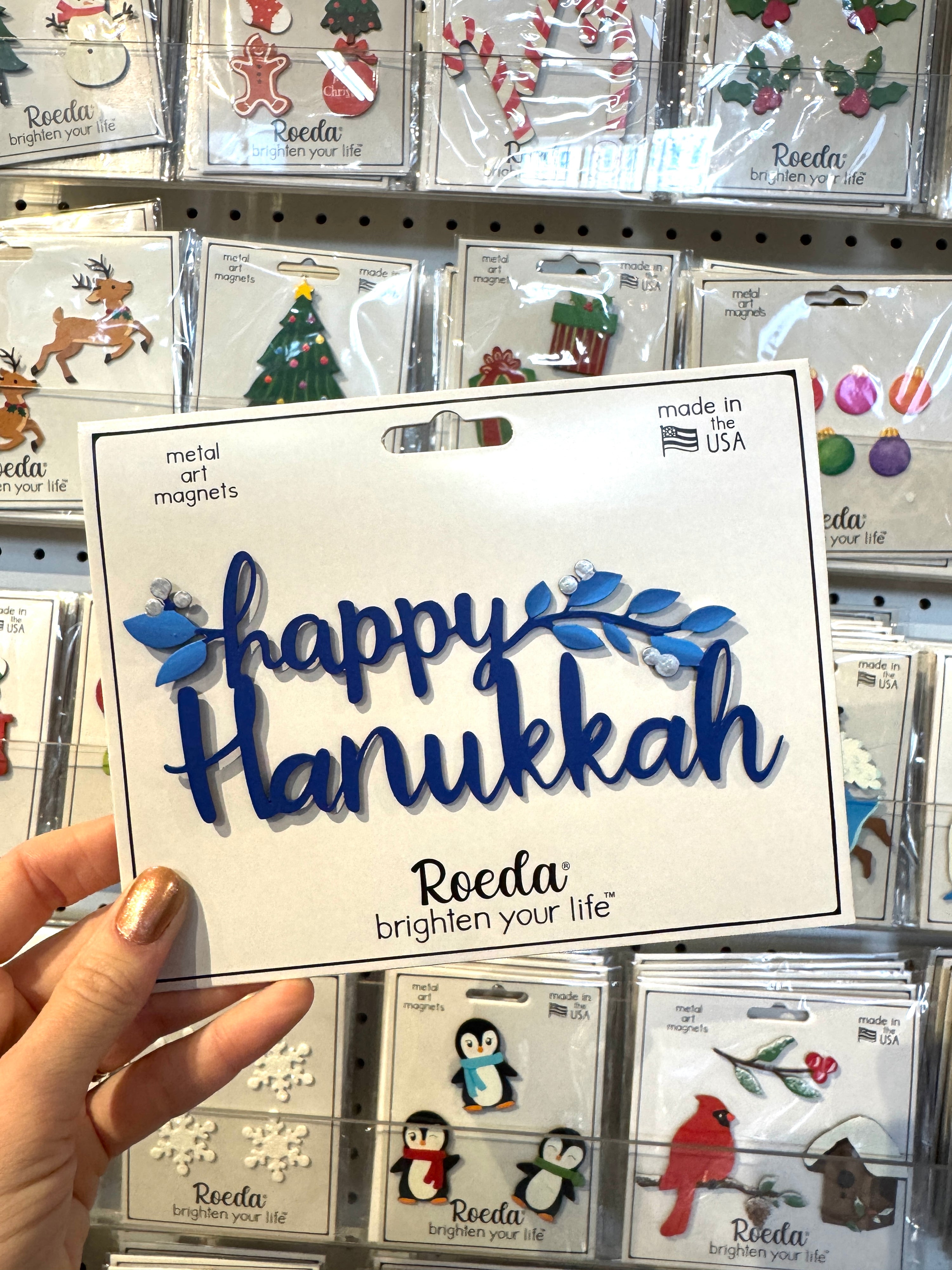 Happy Hanukkah Magnet Blue