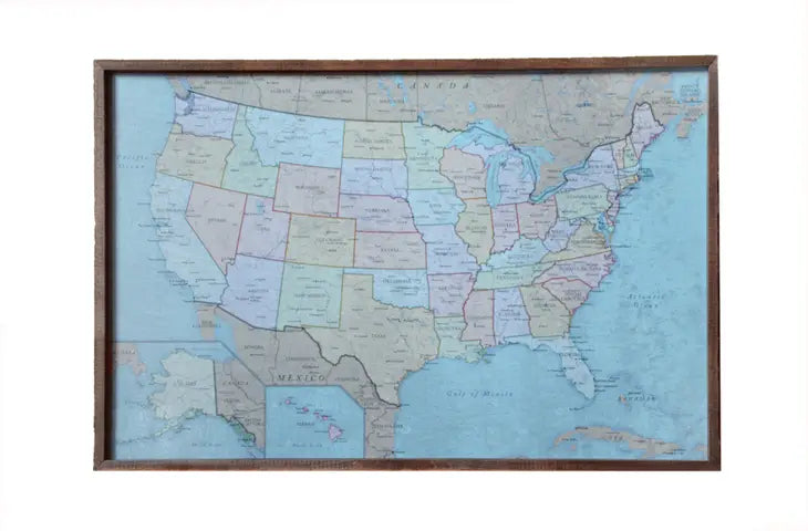 Antique Color USA Travel Map w/ Frame
