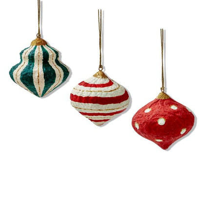 Paper Mache Ornament - Red Dots