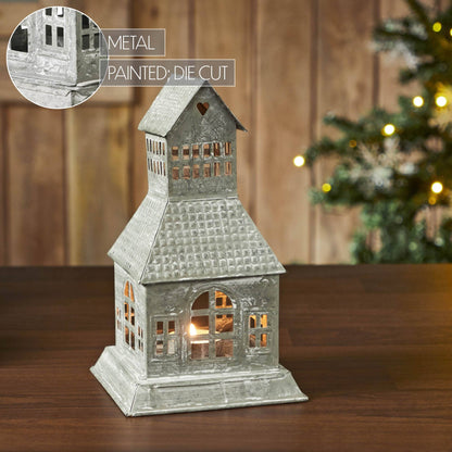 Metal Village House Tealight Holder (9.5")