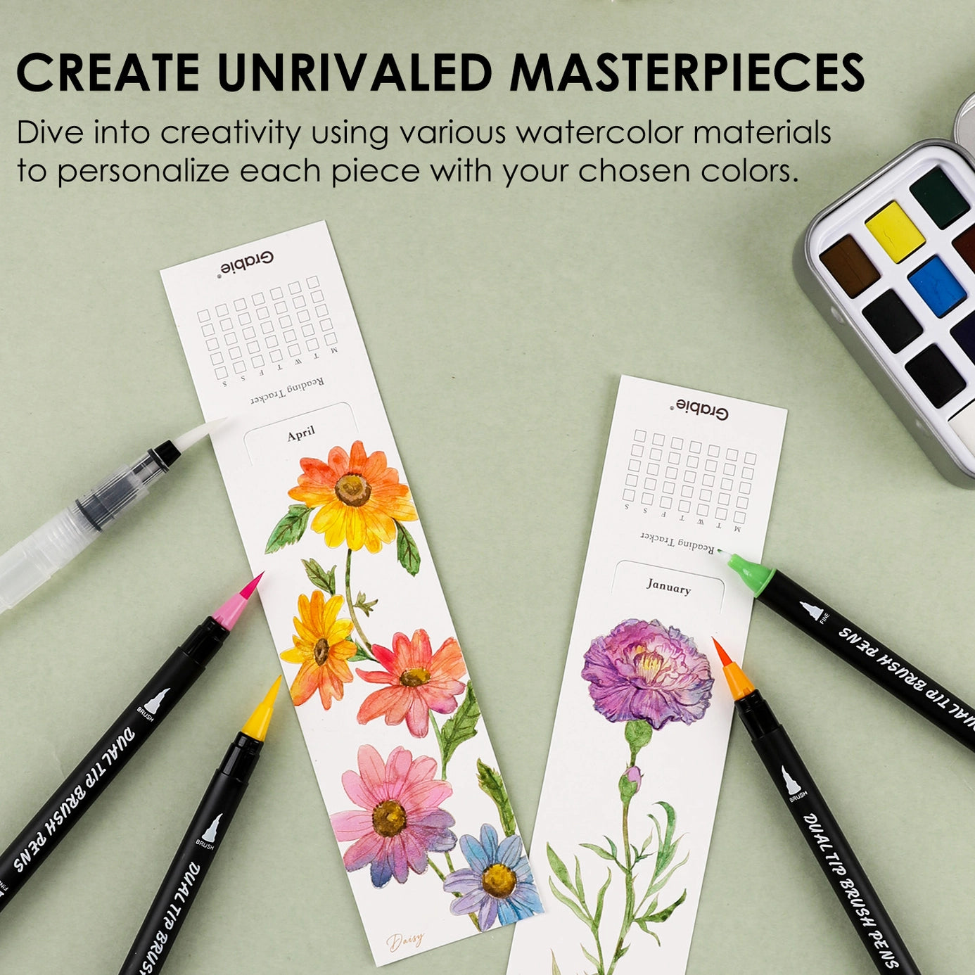 Watercolor Coloring Bookmarks -12 Sheets 140lb
