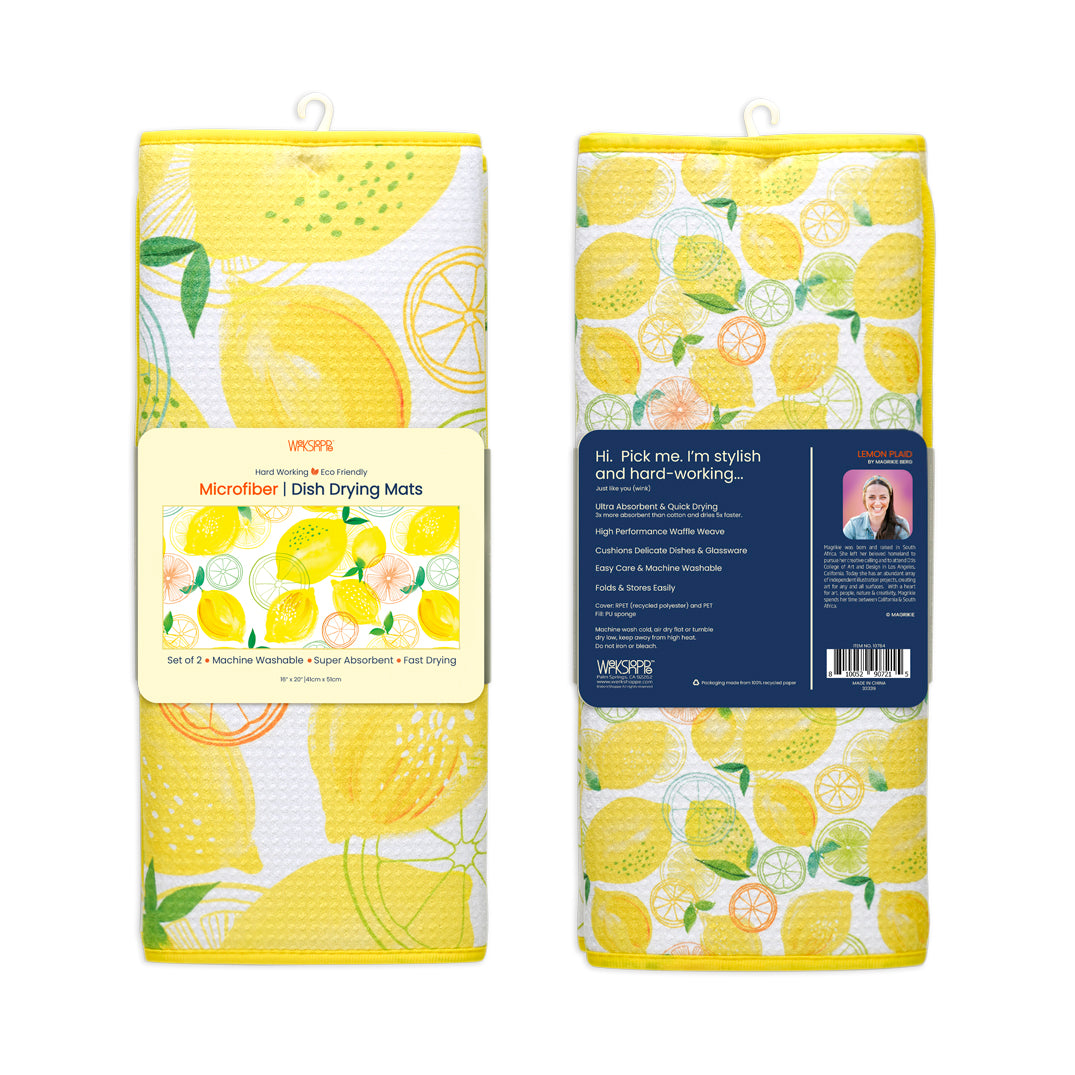 Lemon Plaid Dish Mat Set of 2