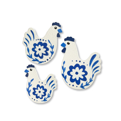 Delft Floral Hen Magnets S/3