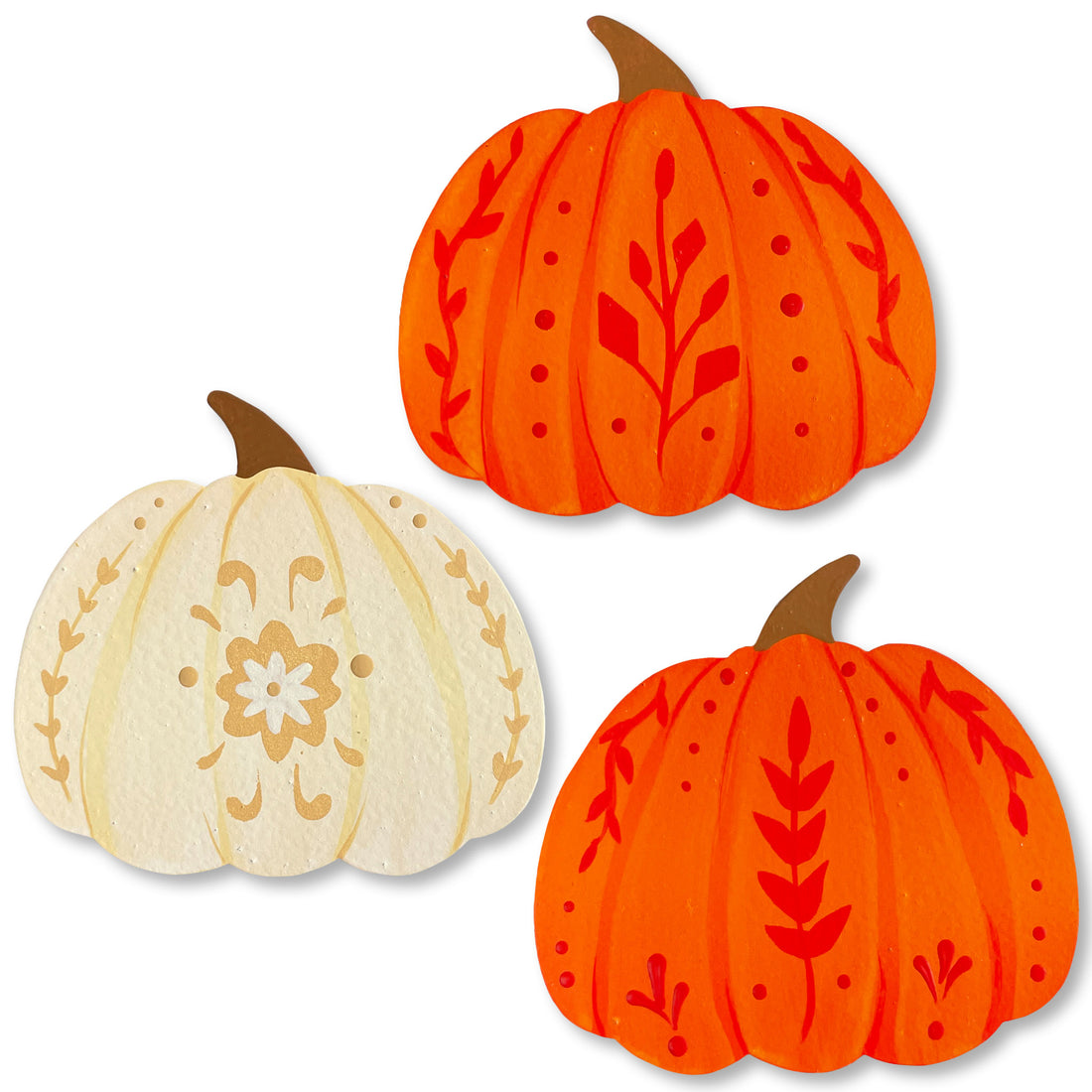 Folk Art Pumpkin Mini Art Pop Magnets S/3