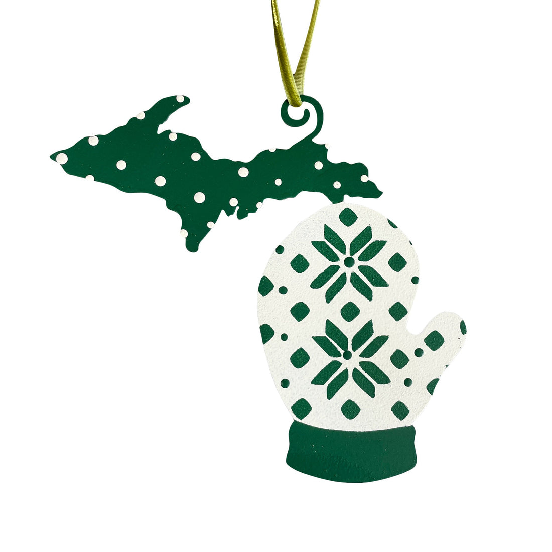 Michigan LP/UP Mitten Ornament Green/White