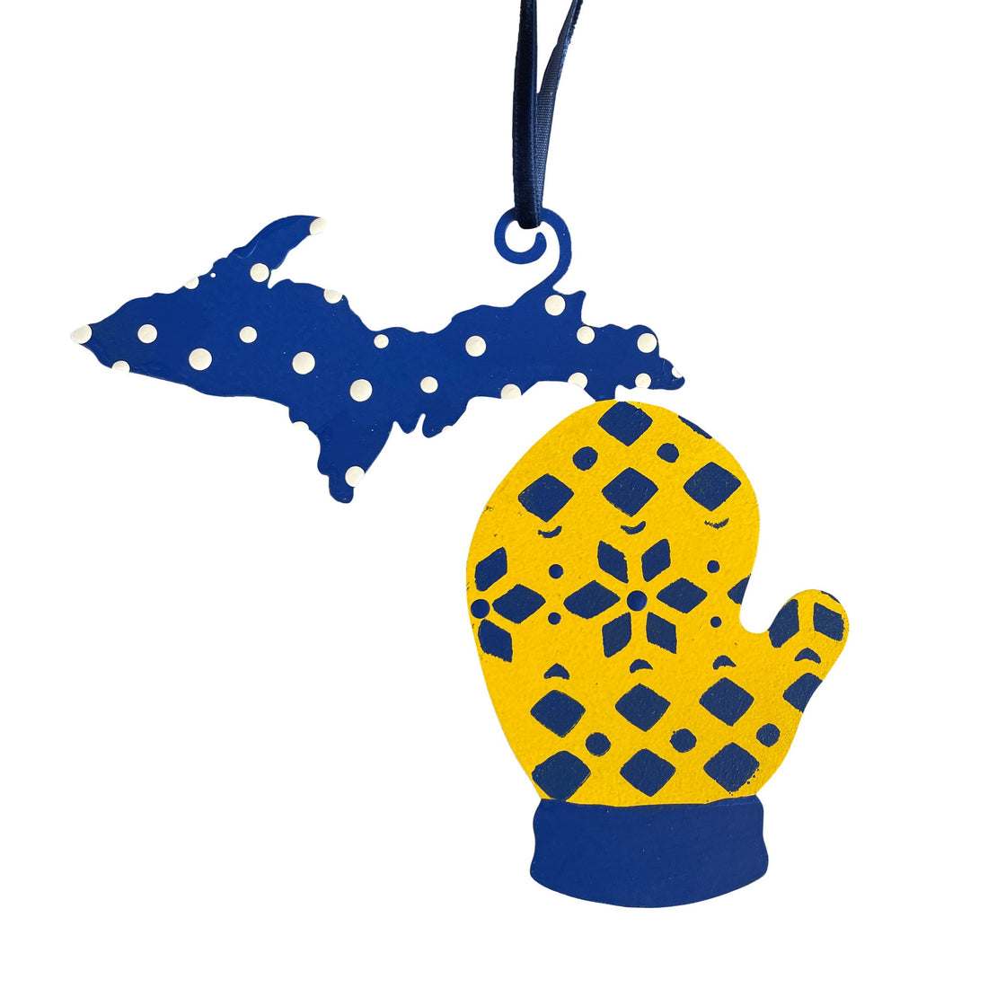 Michigan LP/UP Mitten Ornament Blue/Yellow