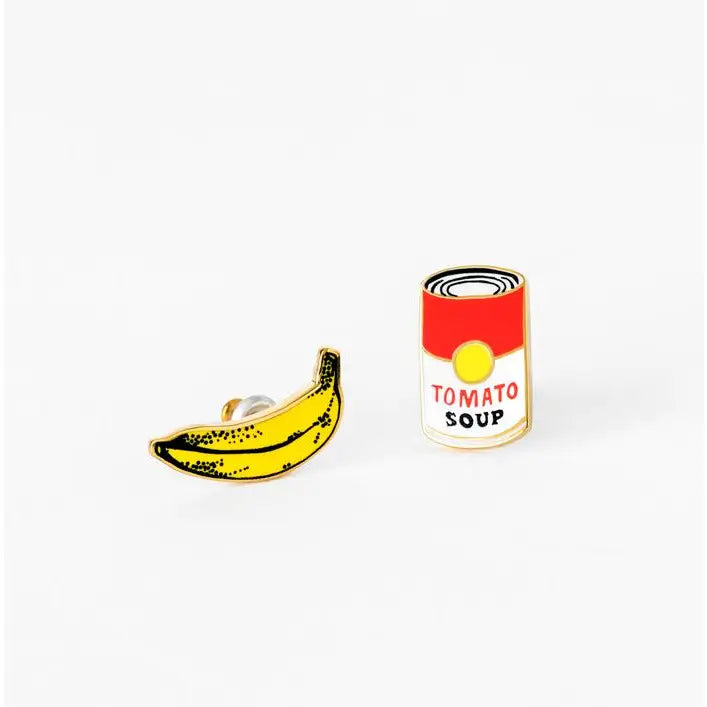 Pop Art Banana & Soup Stud Earrings