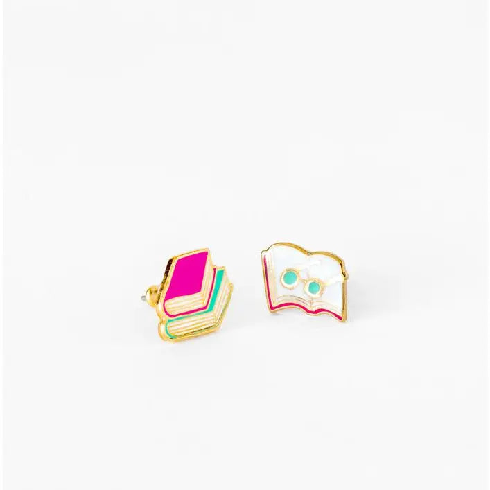 Books &amp; Glasses Stud Earrings