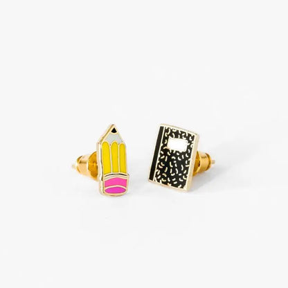 Pencil &amp; Composition Notebook Stud Earrings