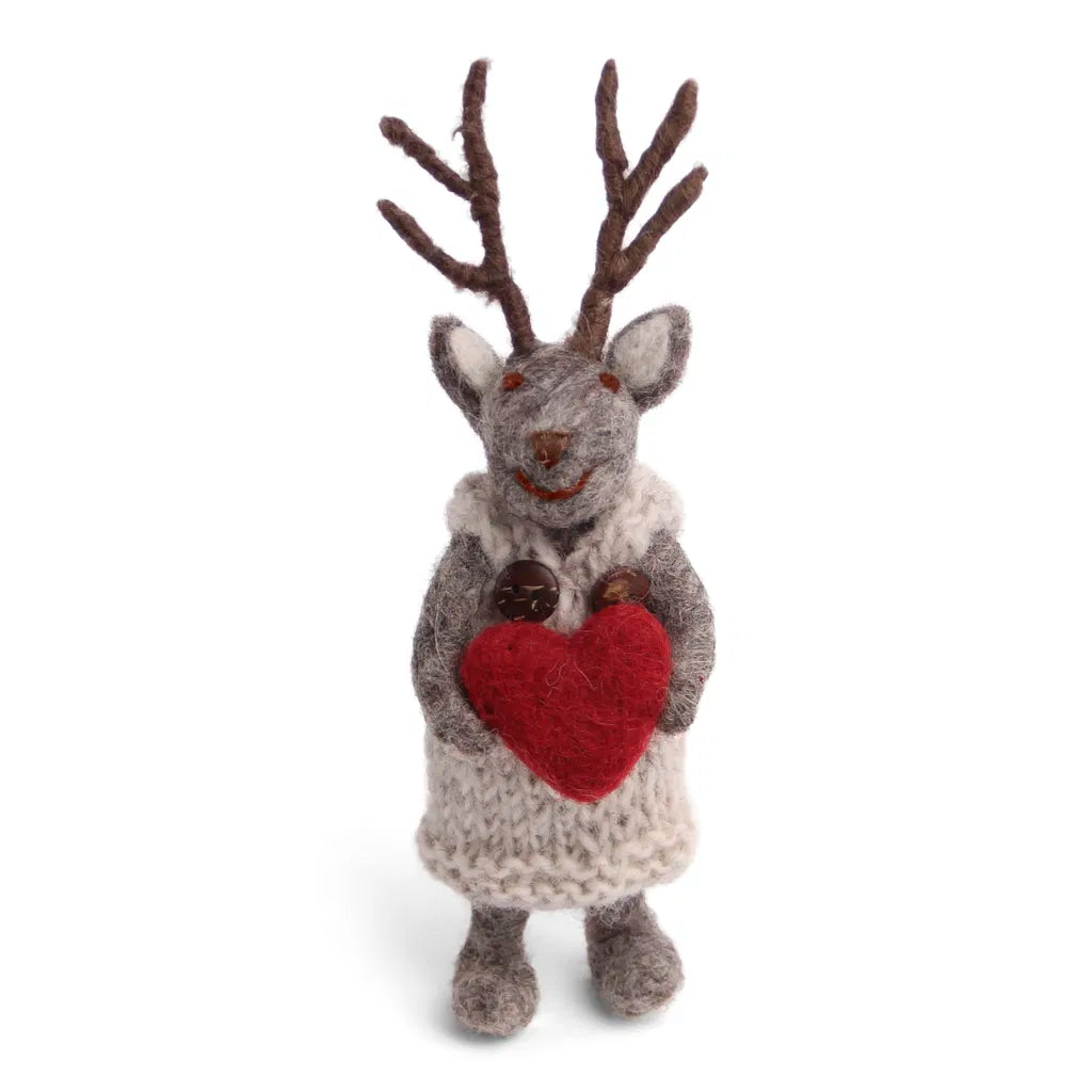 Felt Grey Girly Deer w/ Heart