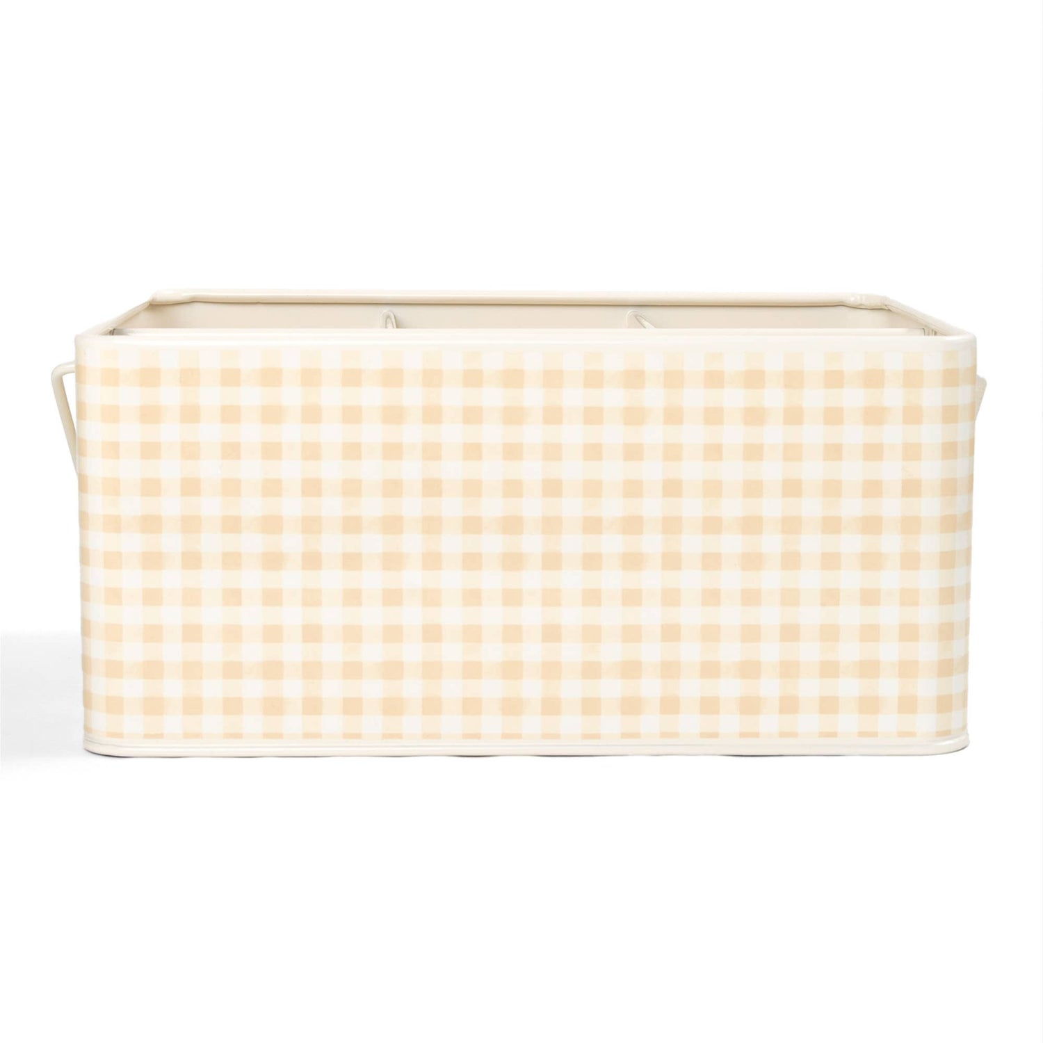 Beige Gingham Tin Utensil Caddy