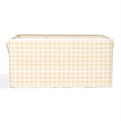 Beige Gingham Tin Utensil Caddy