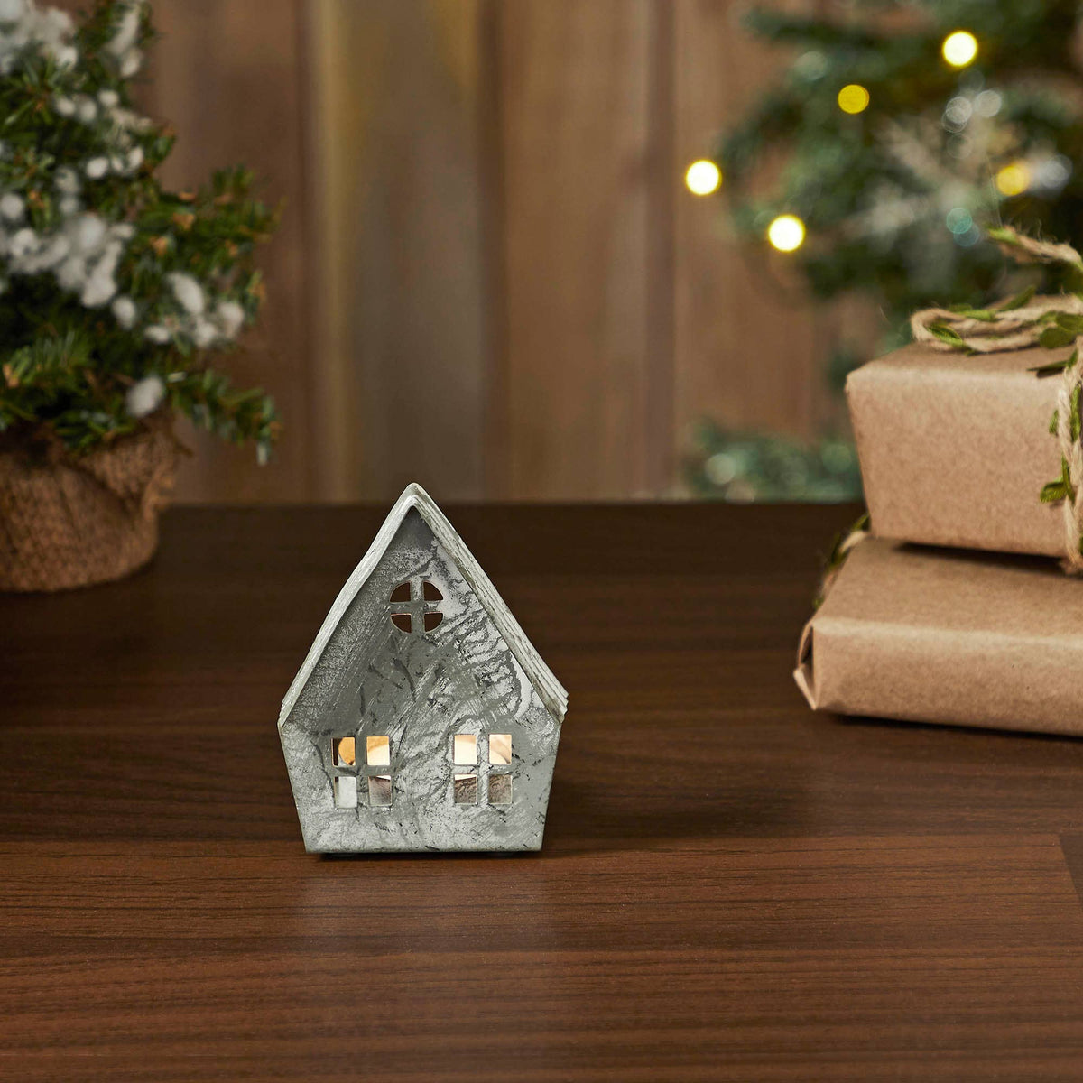 Metal Village House Tealight Holder Gable (3")