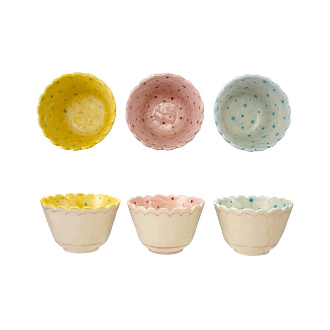 Hand-Painted Stoneware Scalloped Bowl - 3 Colors