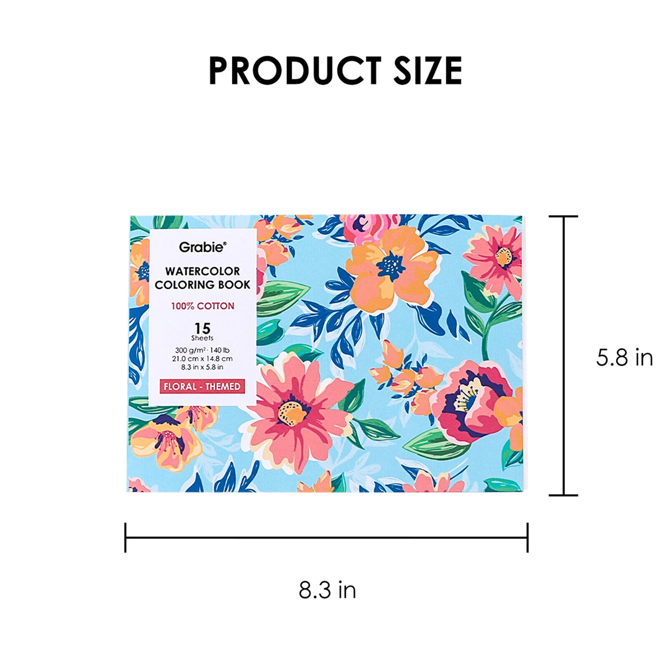 Floral-Themed Watercolor Coloring Book -15 Sheets 140lb