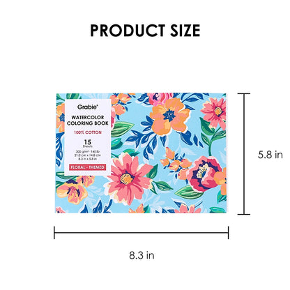 Floral-Themed Watercolor Coloring Book -15 Sheets 140lb