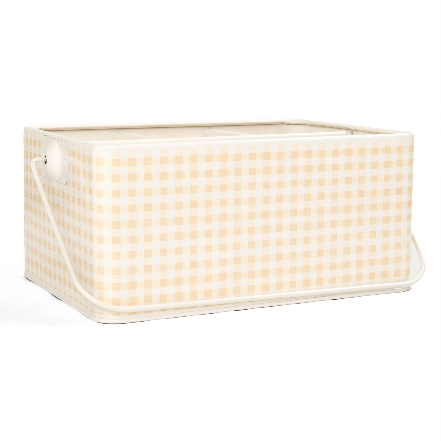 Beige Gingham Tin Utensil Caddy