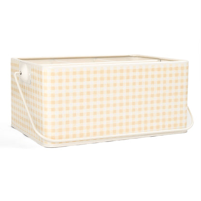 Beige Gingham Tin Utensil Caddy